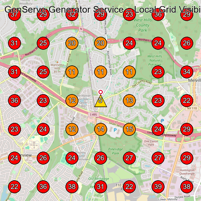 GenServe Generator Service GeoGrid visibility map for Exercise Equipment Store in Woodbury
